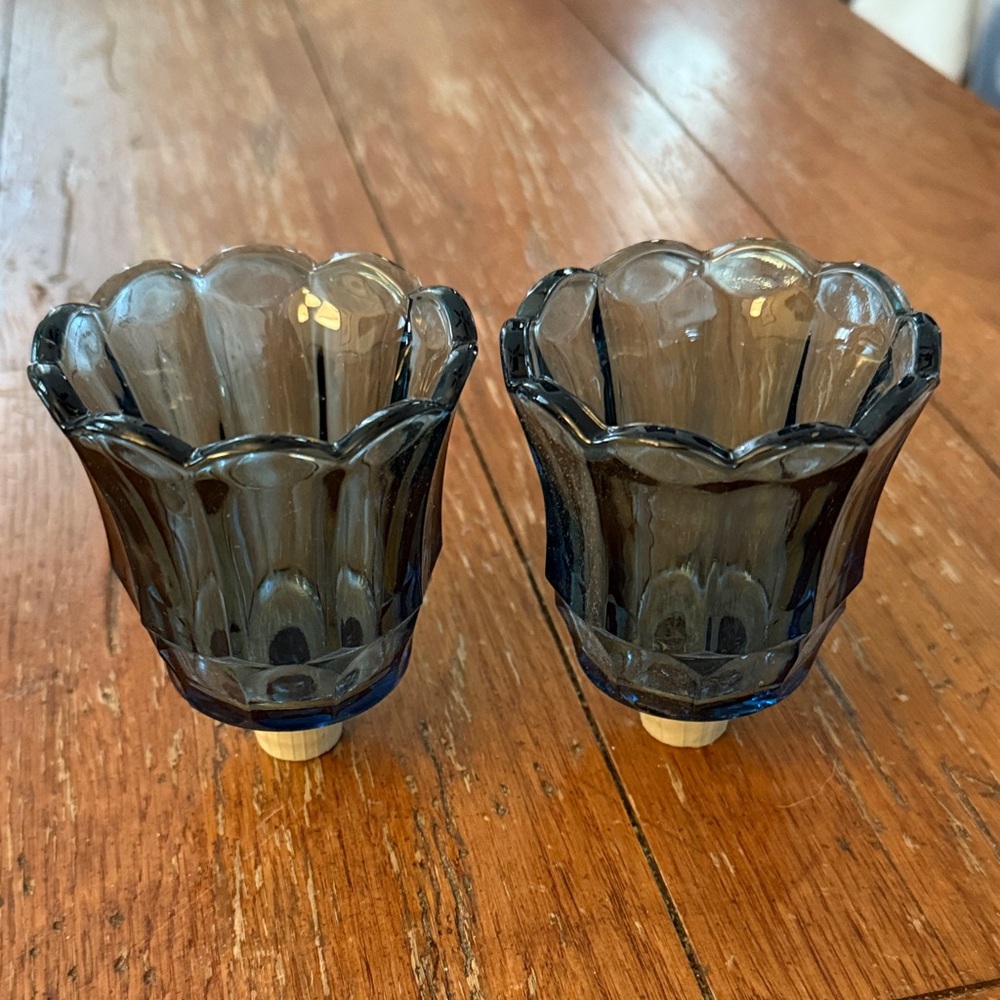 Vintage Blue Glass Peg Candle Holders - Picture 2 of 2